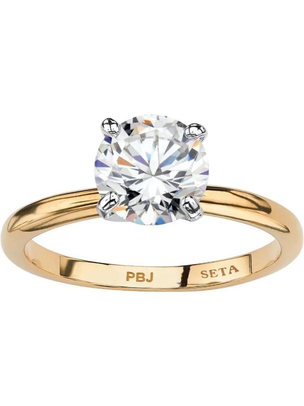 Stunning Yellow Gold-Plated 2.00 Carat Cubic Zirconia Solitaire Engagement Ring